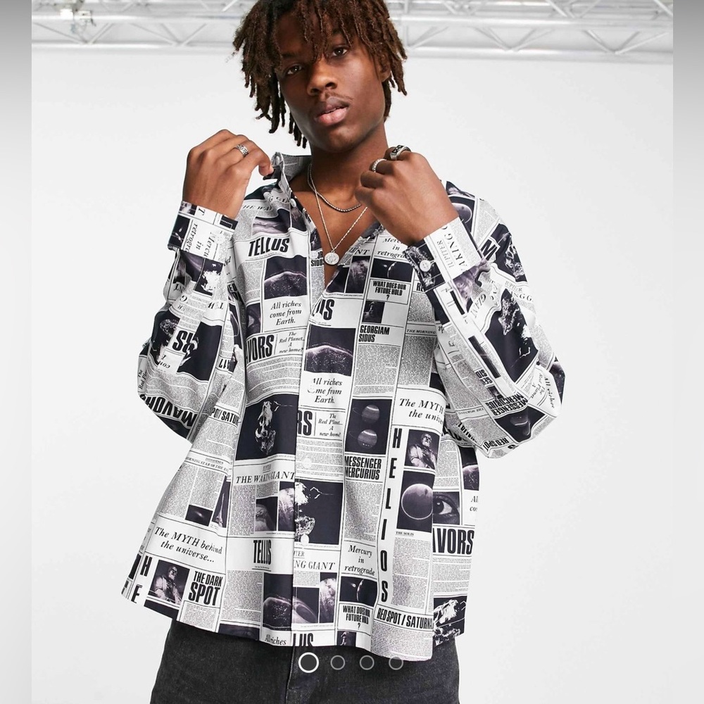 Newspaper Print Button Up Shirt